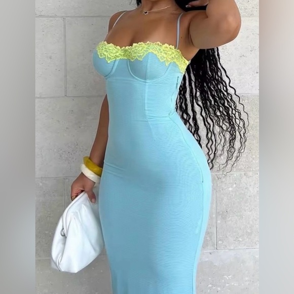 House of CB Dresses & Skirts - House of CB Aiza Ocean Blue Contrast Lace Maxi Dress Large